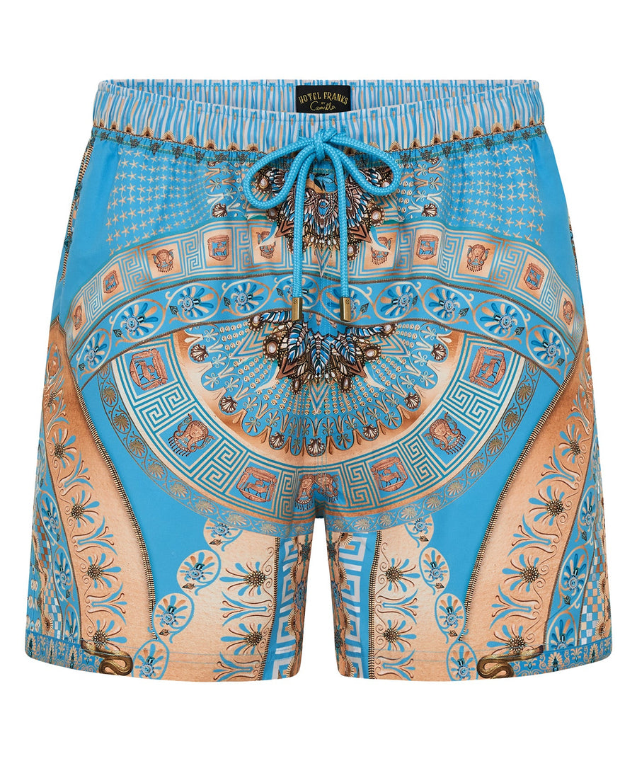 CAMILLA A Painted Village Boardshort 00032484 – Stylish boardshorts featuring the vibrant Painted Village print, quick-dry fabric, and a comfortable fit, perfect for beach and swimwear