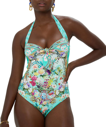 CAMILLA Gardens Of Queluz One Piece Swimsuit 00034106 – Elegant one-piece swimsuit featuring a baroque garden-inspired print, flattering silhouette, and luxe fabric