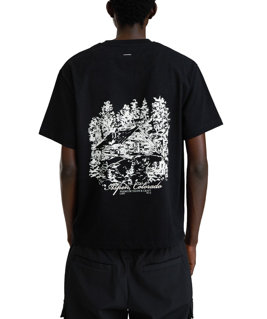 ONLY THE BLIND Aspen Mountain Lodge T-Shirt OTB-T1647 – premium cotton tee featuring mountain-inspired design, blending luxury detail with streetwear edge.