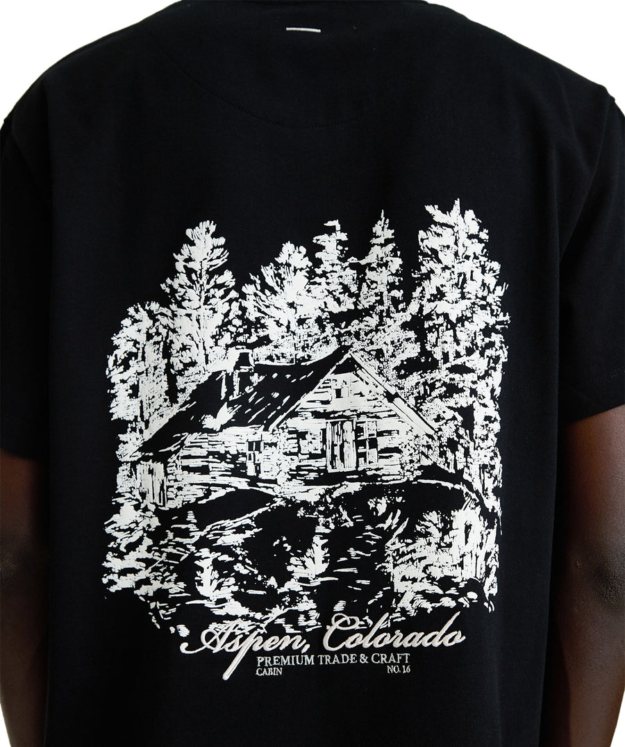 ONLY THE BLIND Aspen Mountain Lodge T-Shirt OTB-T1647 – premium cotton tee featuring mountain-inspired design, blending luxury detail with streetwear edge.
