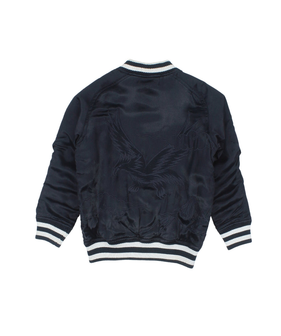 MAHARISHI Tour Jacket B22MH5220 features signature embroidery on a classic souvenir silhouette, blending military style with sustainable design.