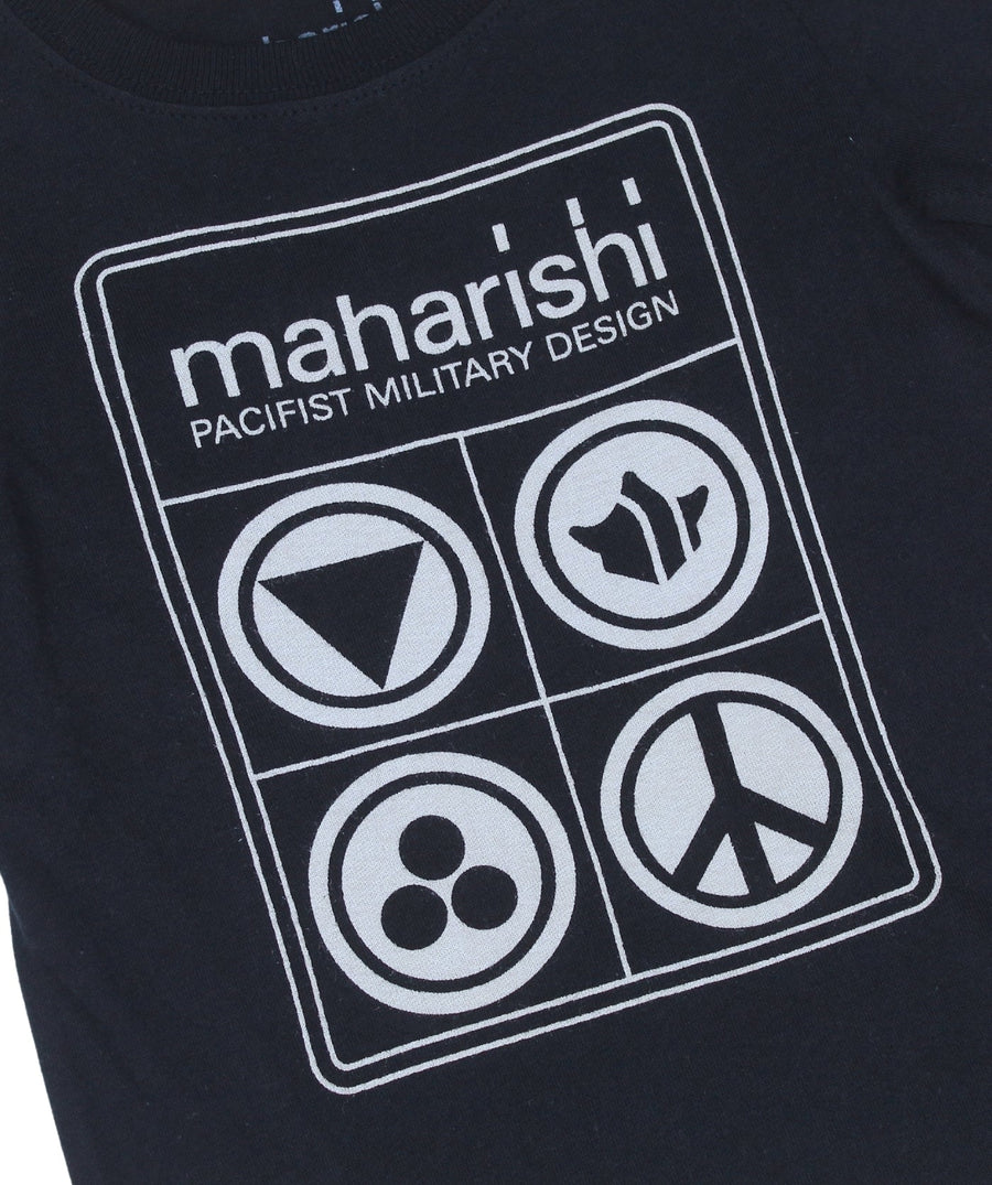 The **MAHARISHI Pacifist Symbols T‑Shirt 5619** features bold peace icon prints, premium organic cotton, and relaxed fit—perfect for statement styling with sustainable flair.