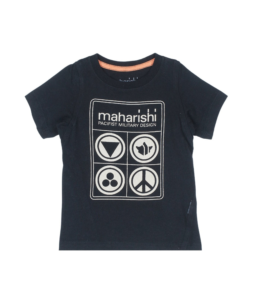 The **MAHARISHI Pacifist Symbols T‑Shirt 5619** features bold peace icon prints, premium organic cotton, and relaxed fit—perfect for statement styling with sustainable flair.