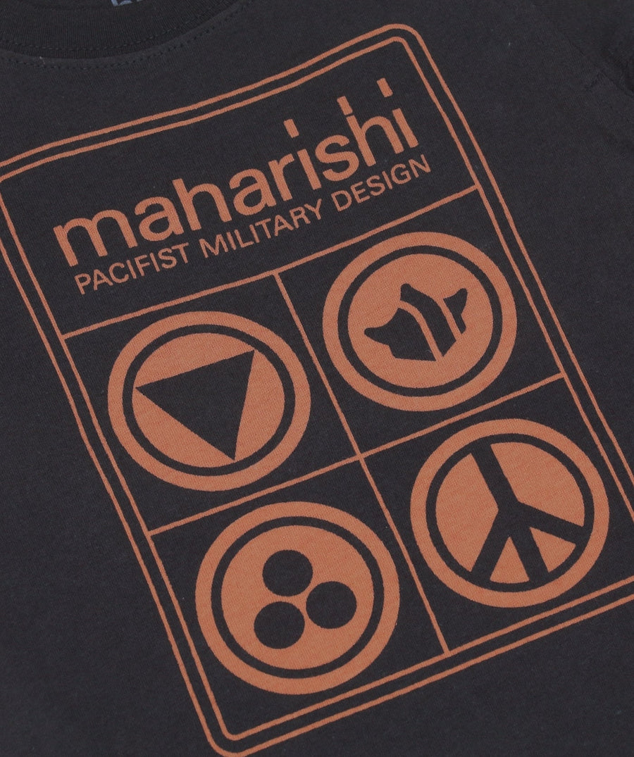 The MAHARISHI Pacifist Symbols T‑Shirt 5619 features bold peace icon prints, premium organic cotton, and relaxed fit—perfect for statement styling with sustainable flair.