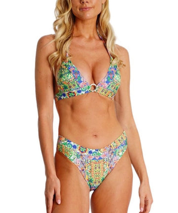 Vibrant printed triangle bikini with adjustable ties and a sexy, sleek silhouette. Perfect-fit swimwear for sunny days and beach getaways.