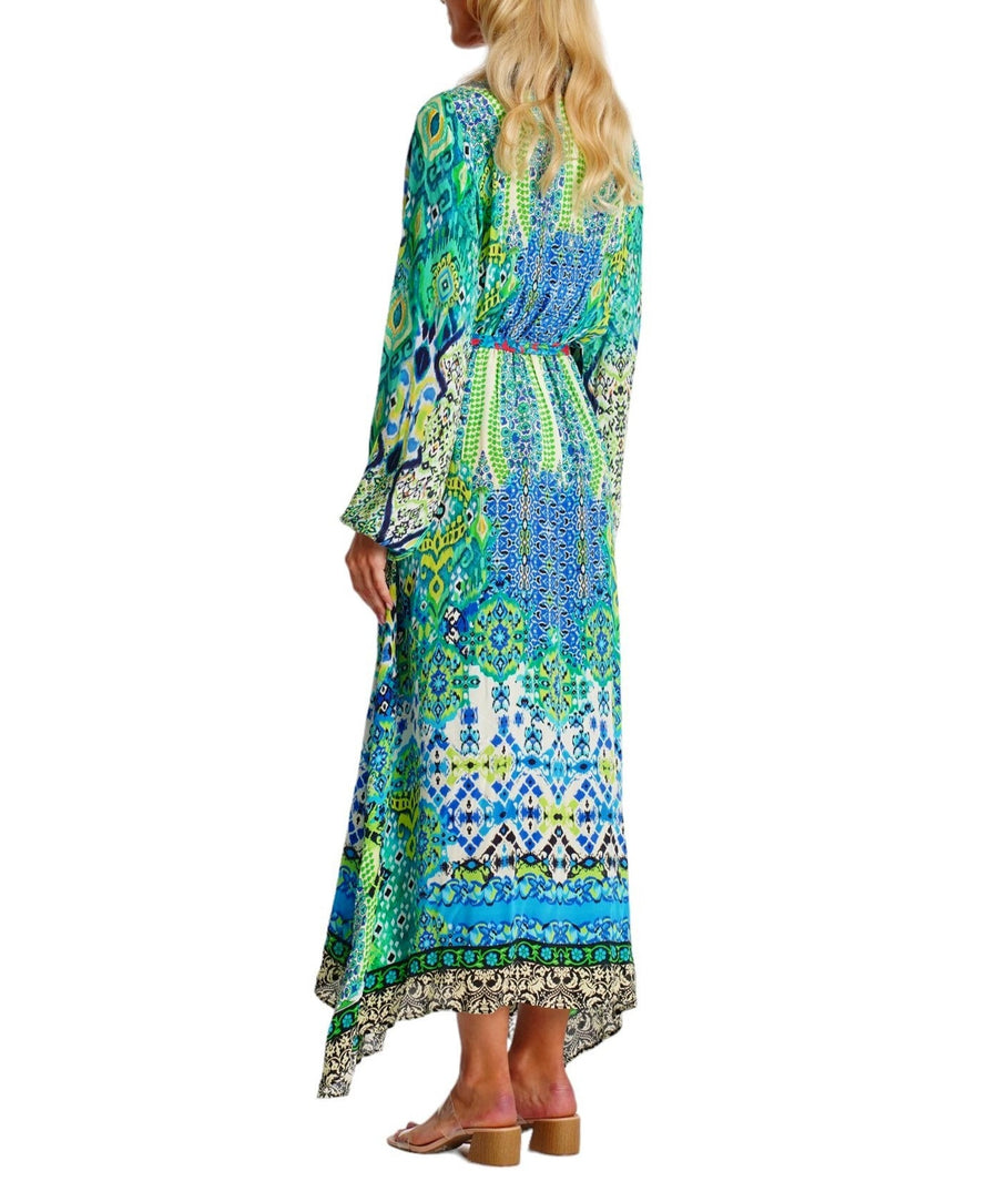 LA MODA Nile River Long Cape 25008 BC – A stylish and flowing long cape featuring a vibrant design, lightweight fabric, and an elegant drape, perfect for layering and resort wear