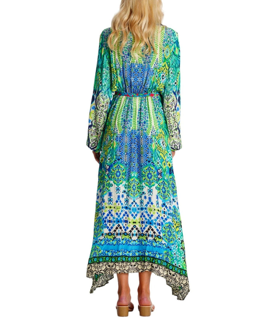 LA MODA Nile River Long Cape 25008 BC – A stylish and flowing long cape featuring a vibrant design, lightweight fabric, and an elegant drape, perfect for layering and resort wear