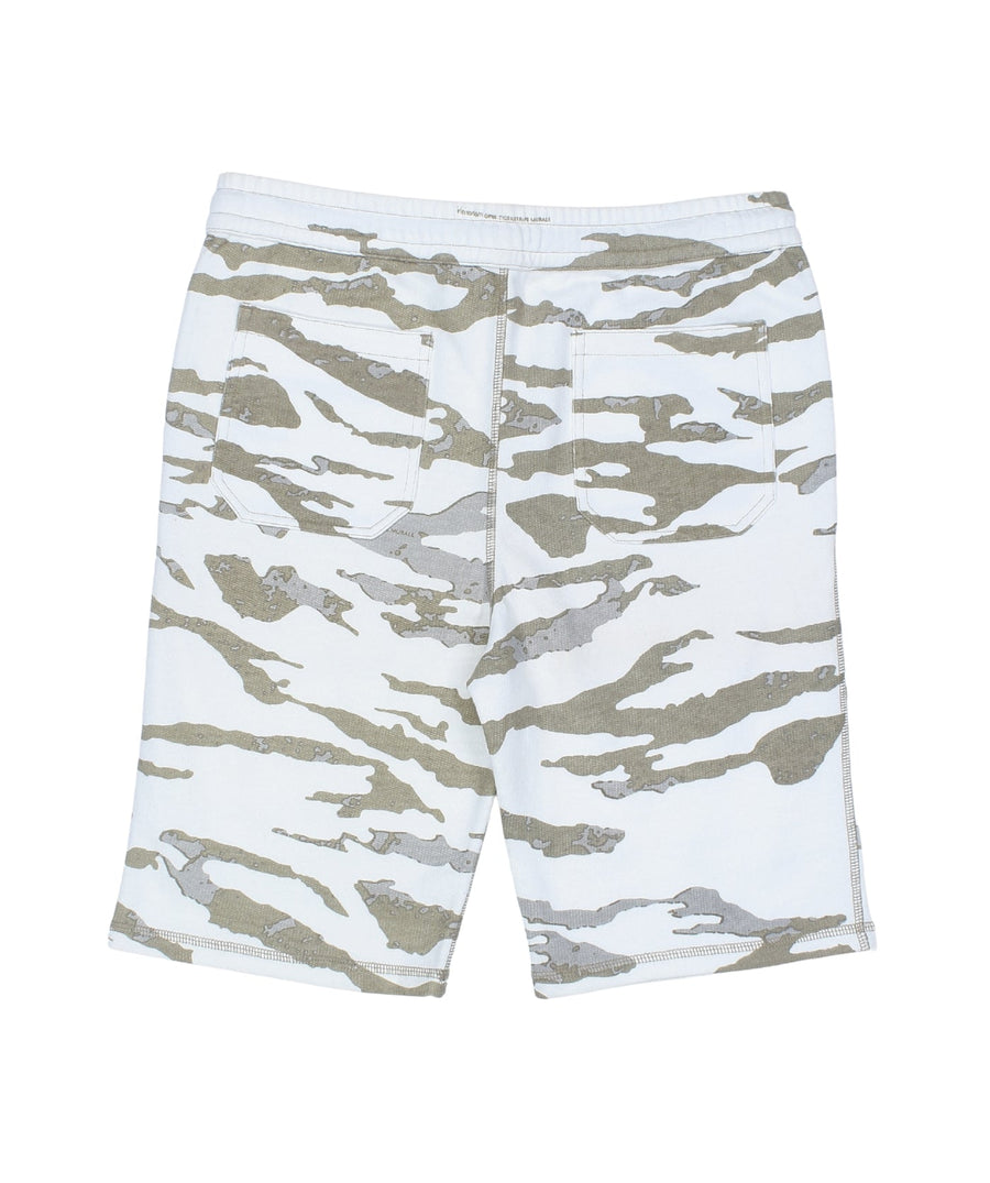 The MAHARISHI Camo Sweatshorts B11MH5504 feature a bold camo print, soft cotton fabric, and elastic waistband—perfect for laid-back, everyday comfort.