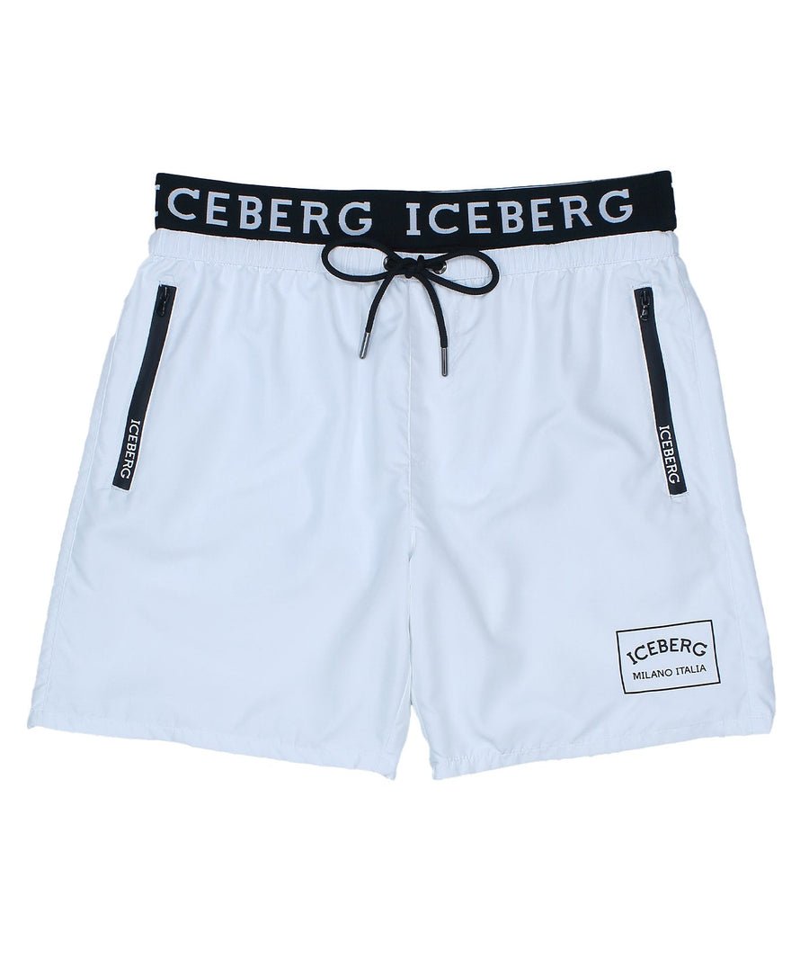 ICEBERG Branded Elastic Medium Boardshort ICE25MBM02 – Stylish boardshorts with a branded elastic waistband, quick-dry fabric, and a comfortable medium-length fit