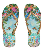 CAMILLA Gardens Of Queluz Thongs 00034235 – Elegant thongs featuring the ornate Gardens Of Queluz print, crafted with luxe fabric for stylish and comfortable wear