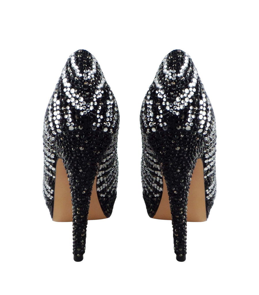 Benjamin Adams Santiago zebra jewel-encrusted peep-toe platforms. Bold, stylish, and perfect for any occasion