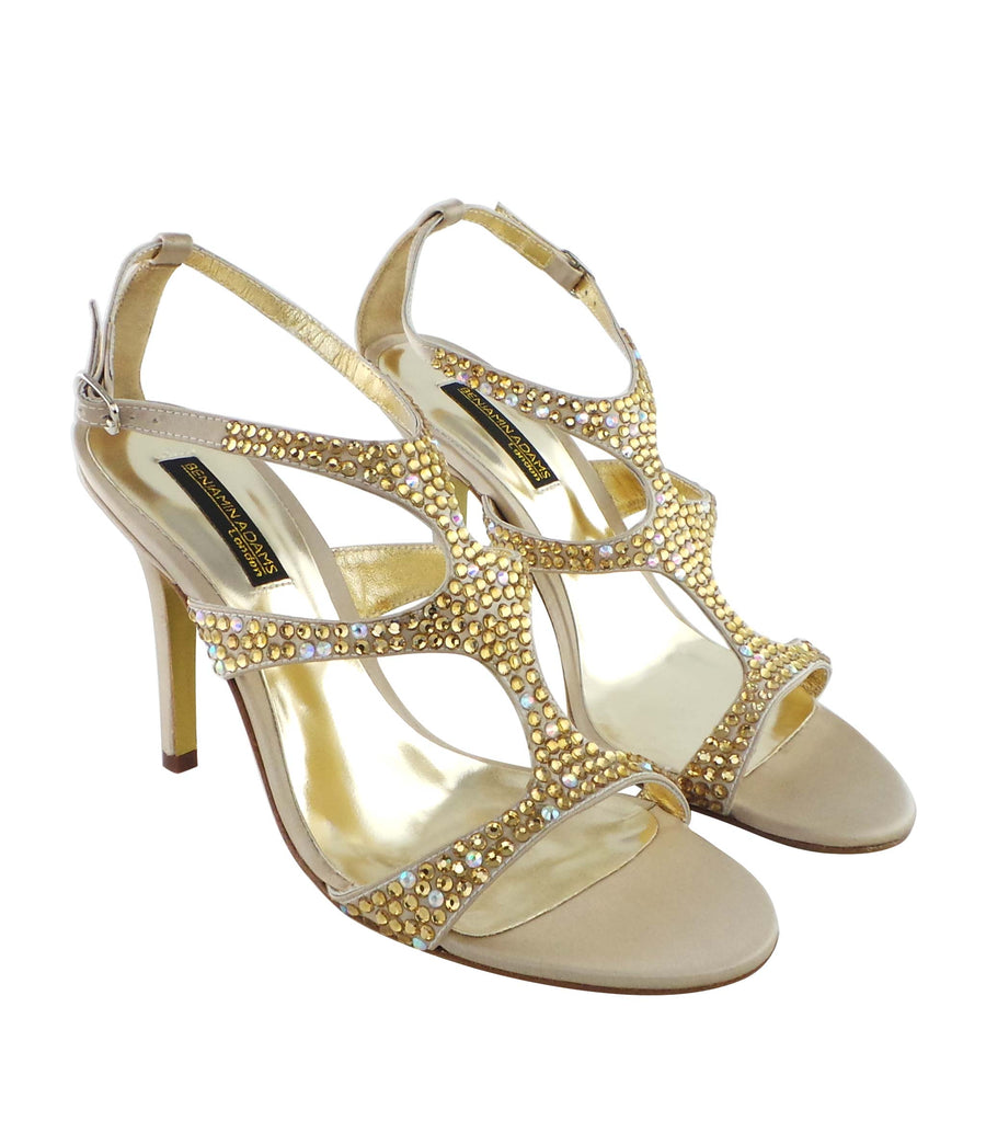 Benjamin Adams Lisbon Bejeweled Sandals in champagne. Perfect for weddings &amp; formal events