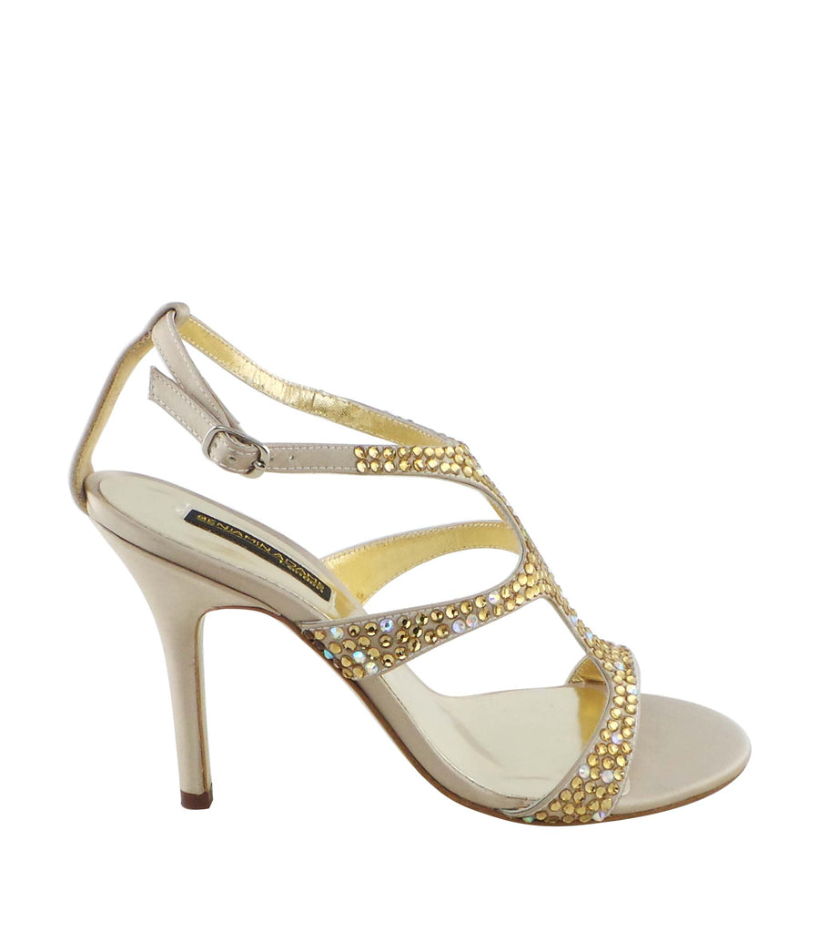 Benjamin Adams Lisbon Bejeweled Sandals in champagne. Perfect for weddings &amp; formal events