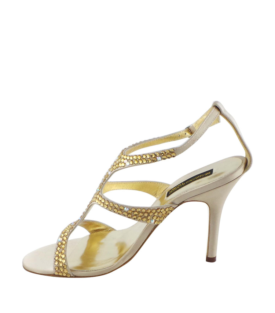 Benjamin Adams Lisbon Bejeweled Sandals in champagne. Perfect for weddings &amp; formal events