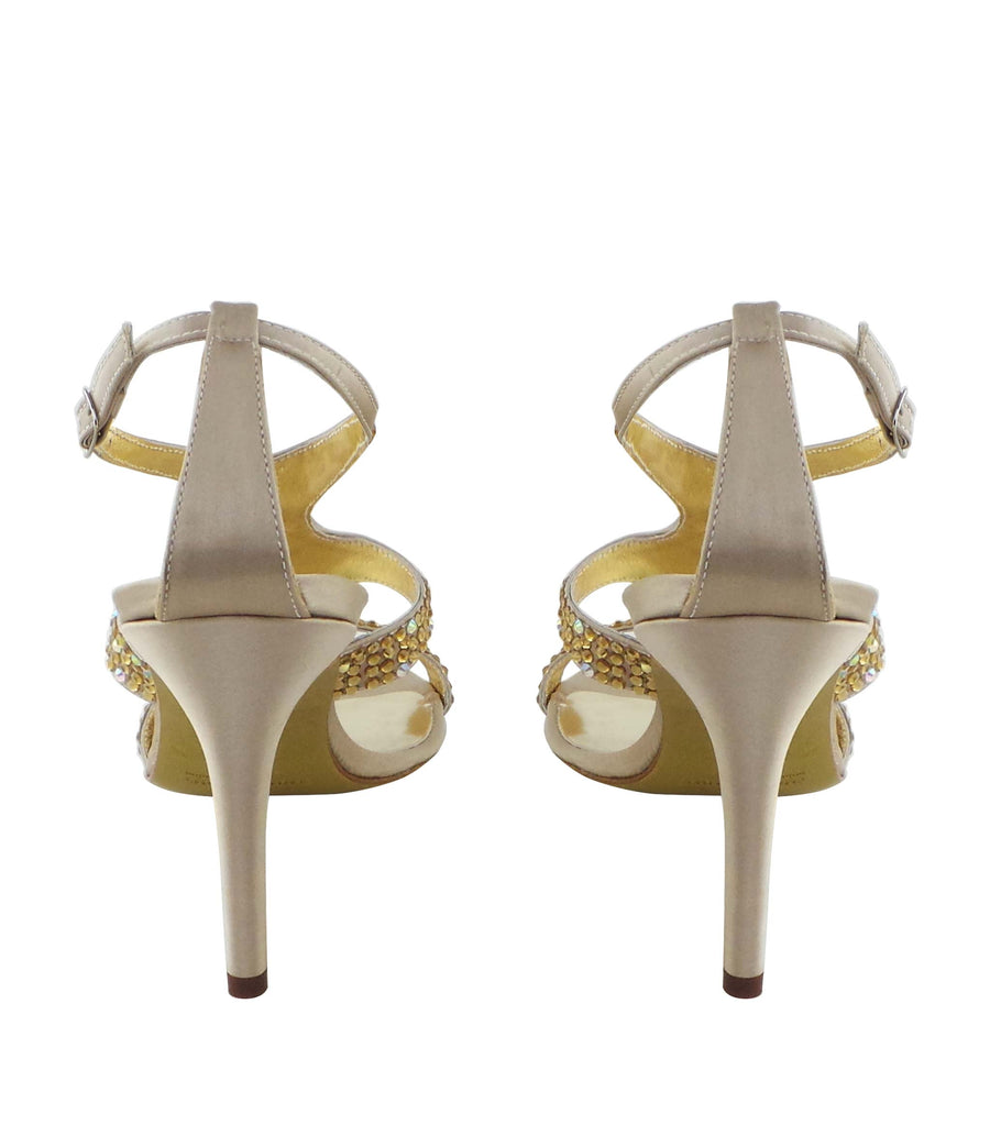 Benjamin Adams Lisbon Bejeweled Sandals in champagne. Perfect for weddings &amp; formal events