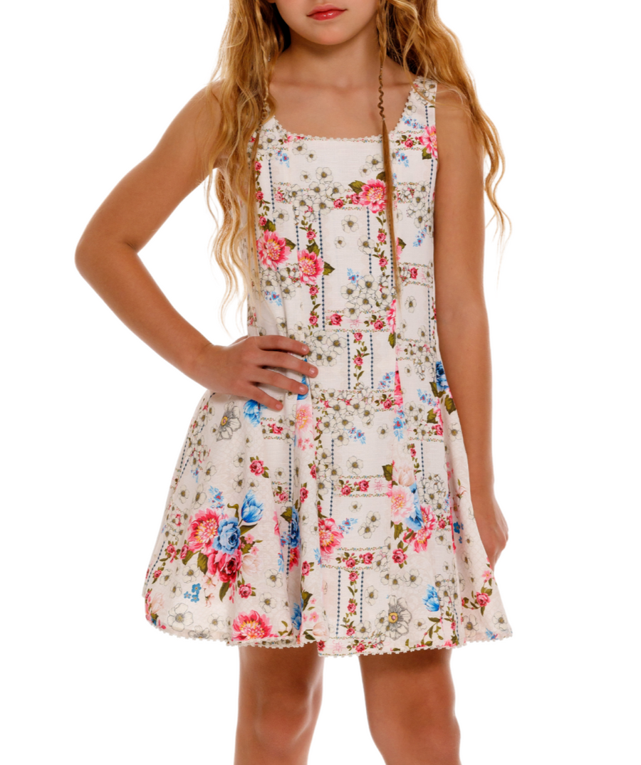 AGUA BENDITA Nicolle Meraki Dress 17503 – A stunning dress featuring the vibrant Meraki floral print, elegant ruffle details, and a flowy silhouette for feminine charm