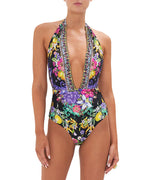 CAMILLA Meet Me in Marchesa Plunge Neck Halter One Piece Swimsuit 00024400