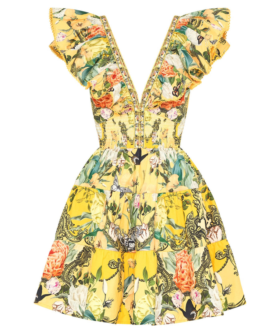 Camilla Paths Of Gold Tiered Short Dress With Neck Frill 00028599