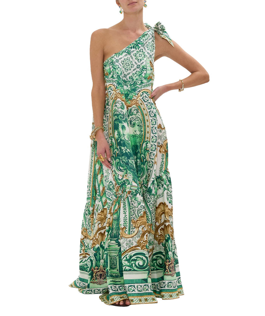CAMILLA Corridor Of Calm Long Dress 00033108 – A stunning long dress featuring a vibrant print, flowing silhouette, and luxurious fabric for effortless elegance."