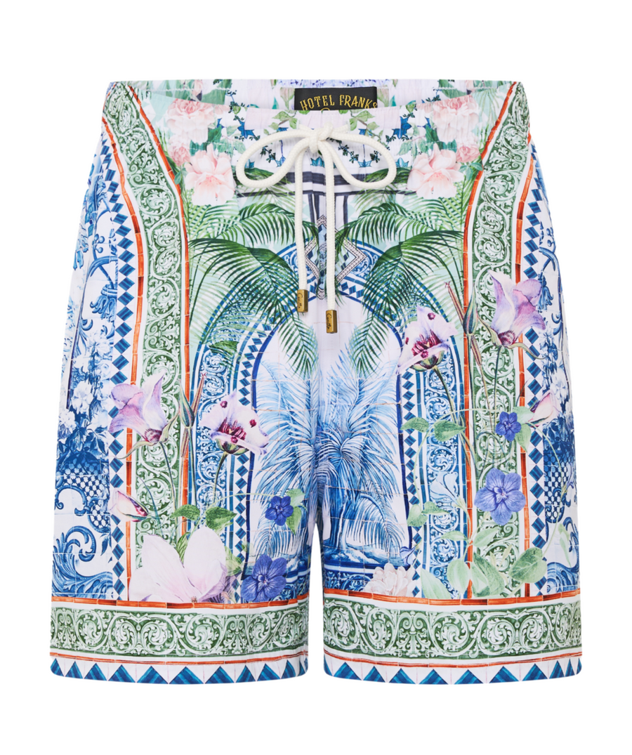 CAMILLA Jardim Party Boardshort 00033186 – Bold boardshorts featuring the vibrant Jardim Party print, crafted with quick-dry fabric and a comfortable tailored fit