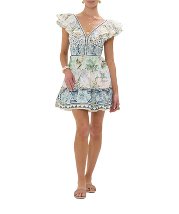CAMILLA Jardim Party Short Dress 00033713 – A vibrant short dress with the lively Jardim Party print, intricate embellishments, and a playful, feminine silhouette.
