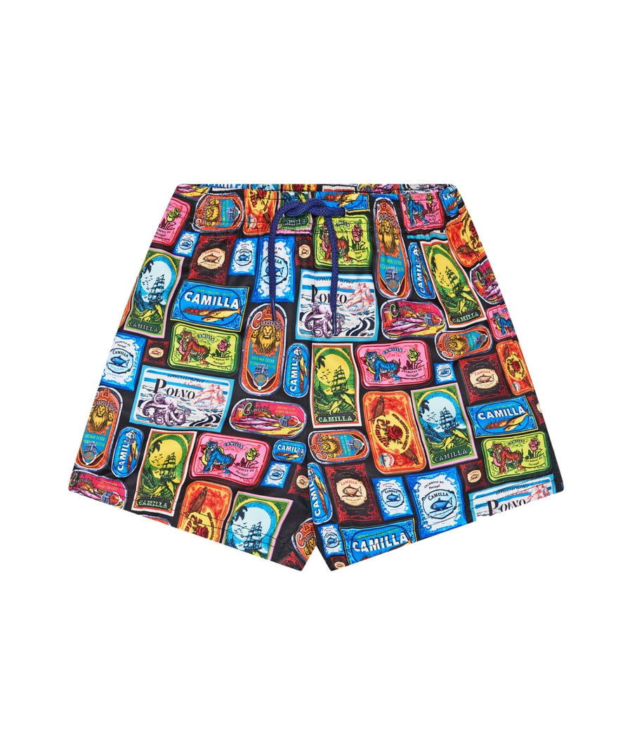 CAMILLA Sal Do Mar Boardshort 00034063 – Ocean-hued boardshorts showcasing the Sal Do Mar print, crafted with quick-dry fabric and a comfortable, tailored silhouette