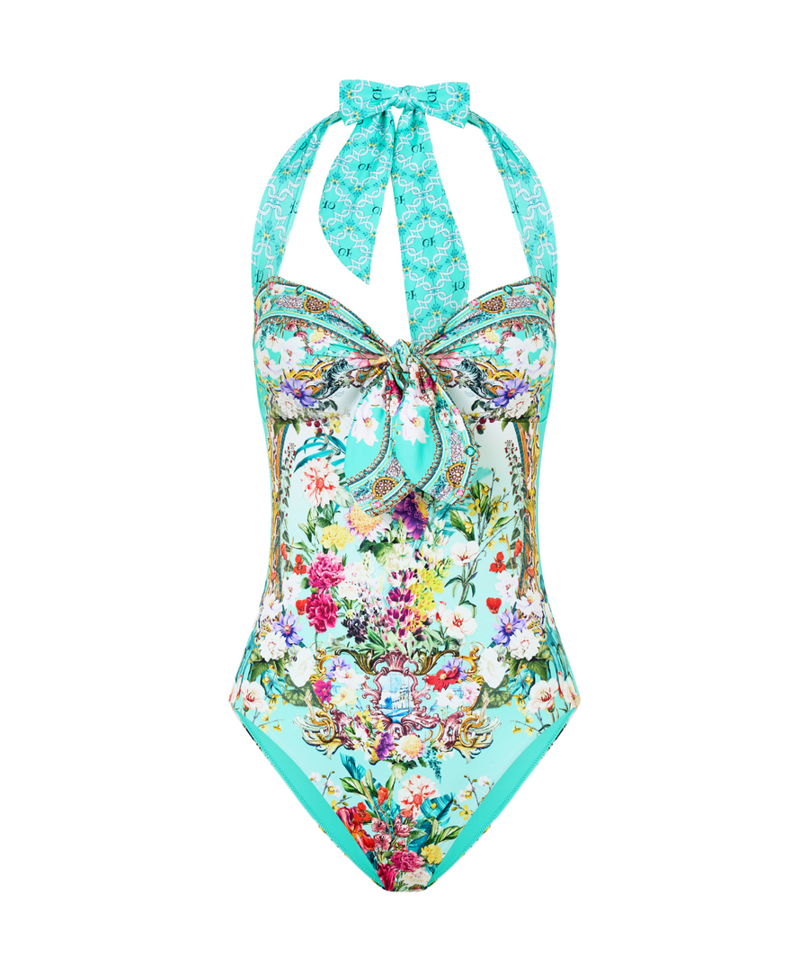 CAMILLA Gardens Of Queluz One Piece Swimsuit 00034106 – Elegant one-piece swimsuit featuring a baroque garden-inspired print, flattering silhouette, and luxe fabric
