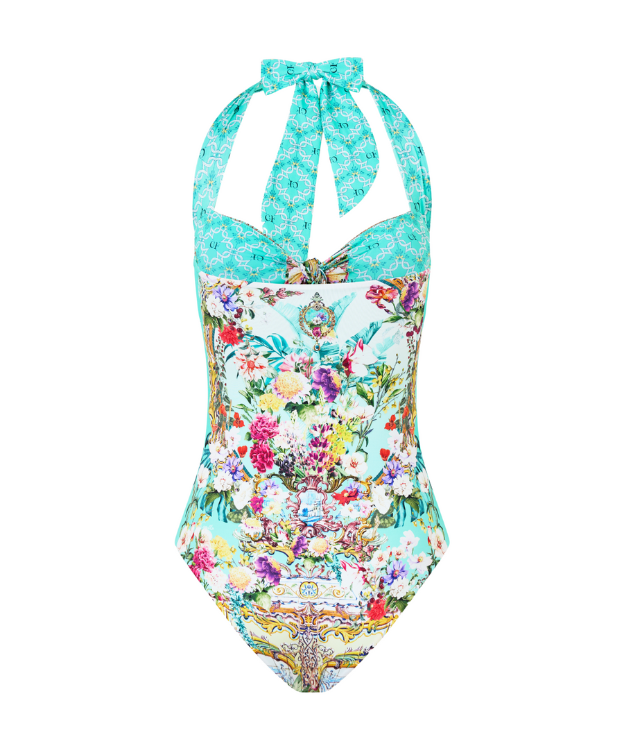 CAMILLA Gardens Of Queluz One Piece Swimsuit 00034106 – Elegant one-piece swimsuit featuring a baroque garden-inspired print, flattering silhouette, and luxe fabric