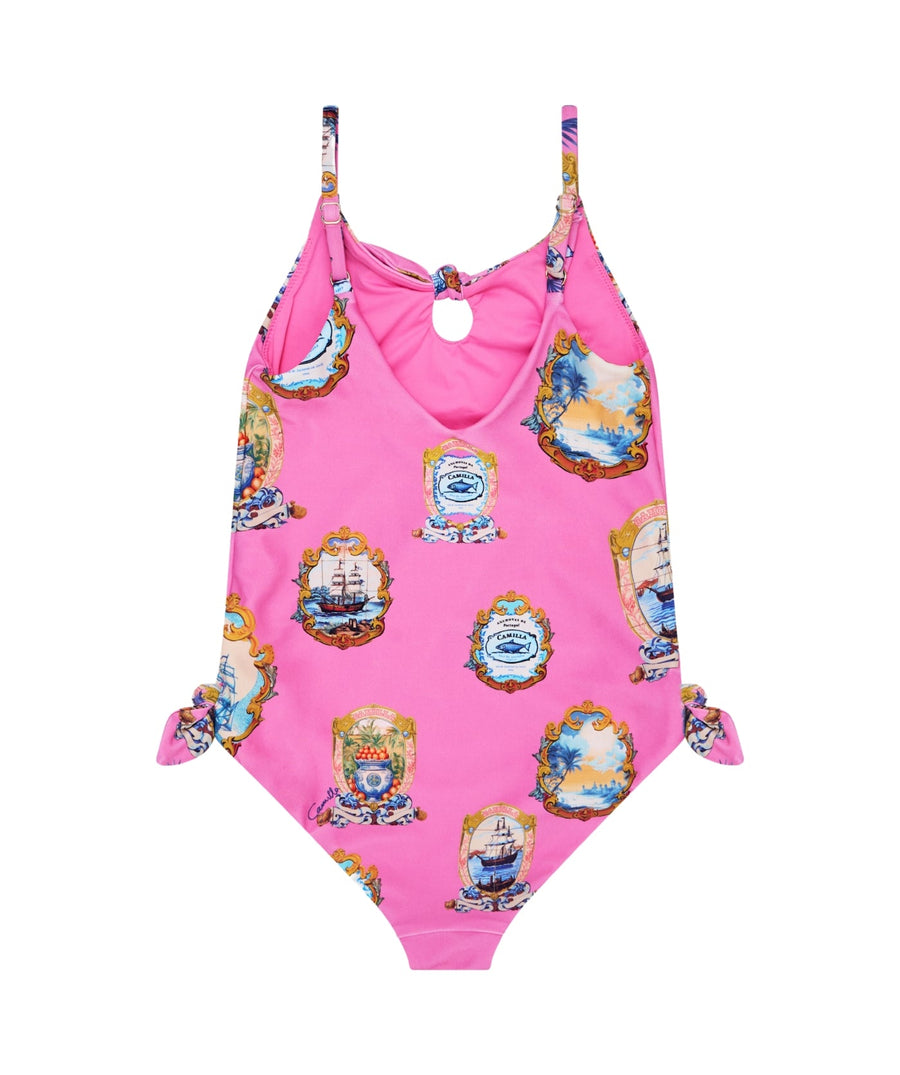 CAMILLA Salty Splendour One Piece Swimsuit 00034370 – A luxurious one-piece swimsuit with the vivid Salty Splendour print, flattering cut, and ornate embellishments