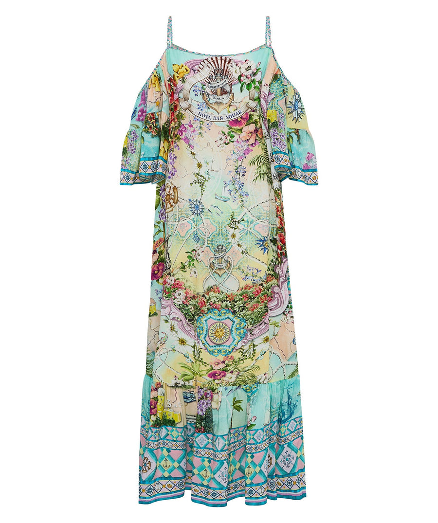 Flow with elegance in the CAMILLA Just Coasting Long Dress 00034718 – a luxurious, beach-inspired statement piece perfect for sunny escapes and special events.