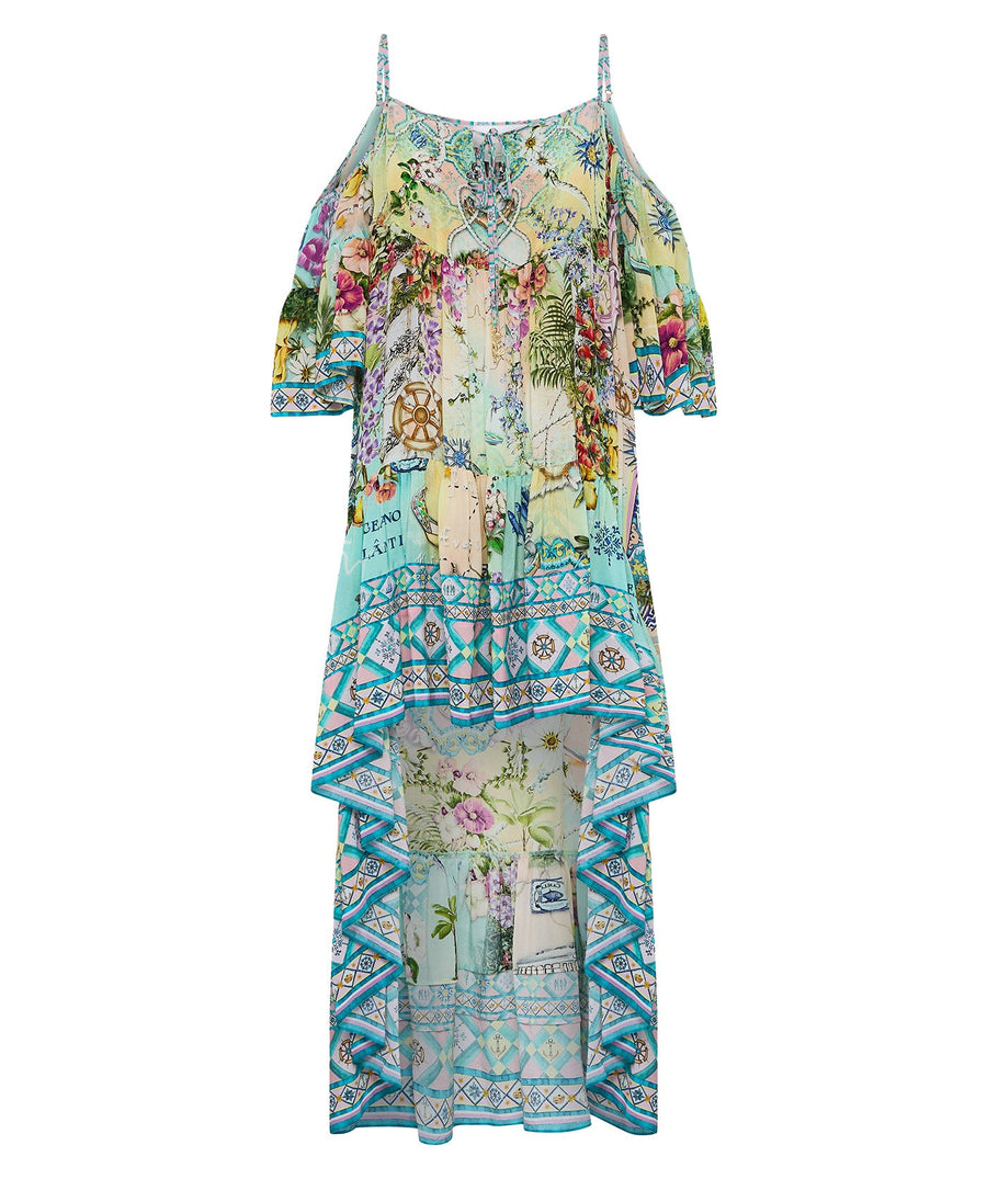 Flow with elegance in the CAMILLA Just Coasting Long Dress 00034718 – a luxurious, beach-inspired statement piece perfect for sunny escapes and special events.