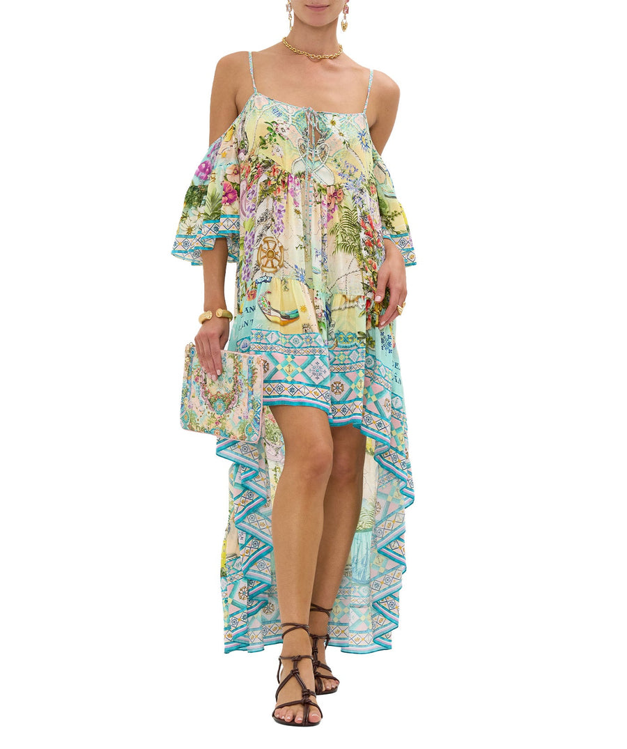 Flow with elegance in the CAMILLA Just Coasting Long Dress 00034718 – a luxurious, beach-inspired statement piece perfect for sunny escapes and special events.