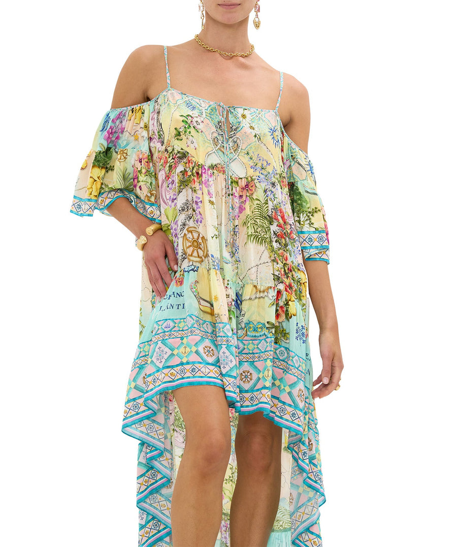 Flow with elegance in the CAMILLA Just Coasting Long Dress 00034718 – a luxurious, beach-inspired statement piece perfect for sunny escapes and special events.