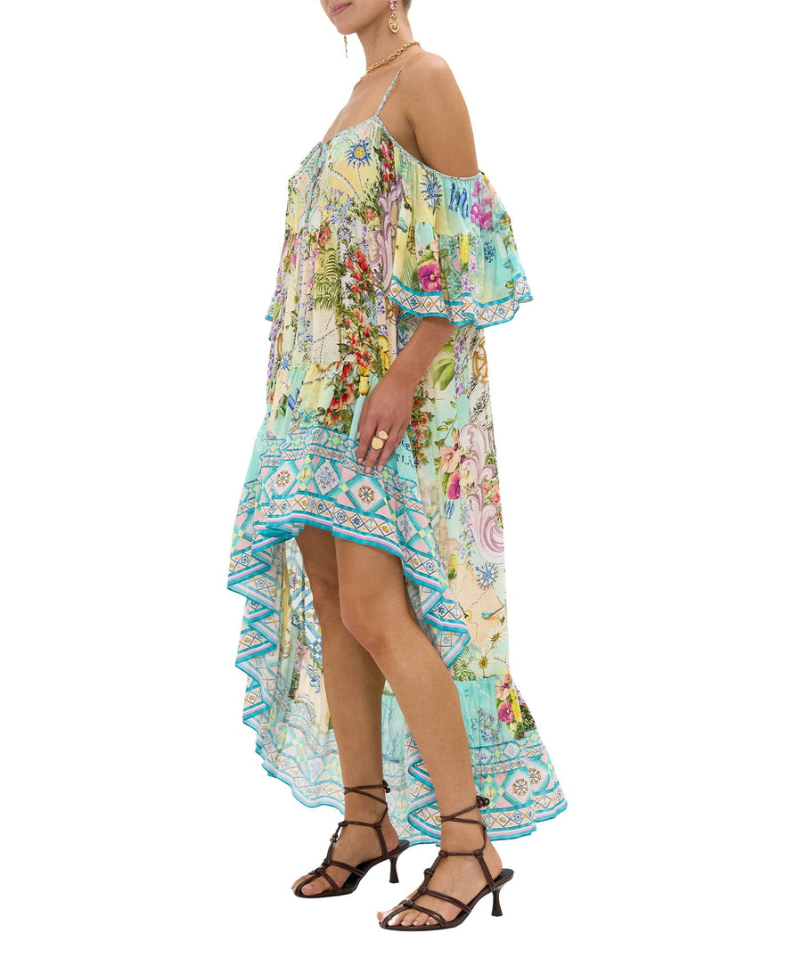Flow with elegance in the CAMILLA Just Coasting Long Dress 00034718 – a luxurious, beach-inspired statement piece perfect for sunny escapes and special events.