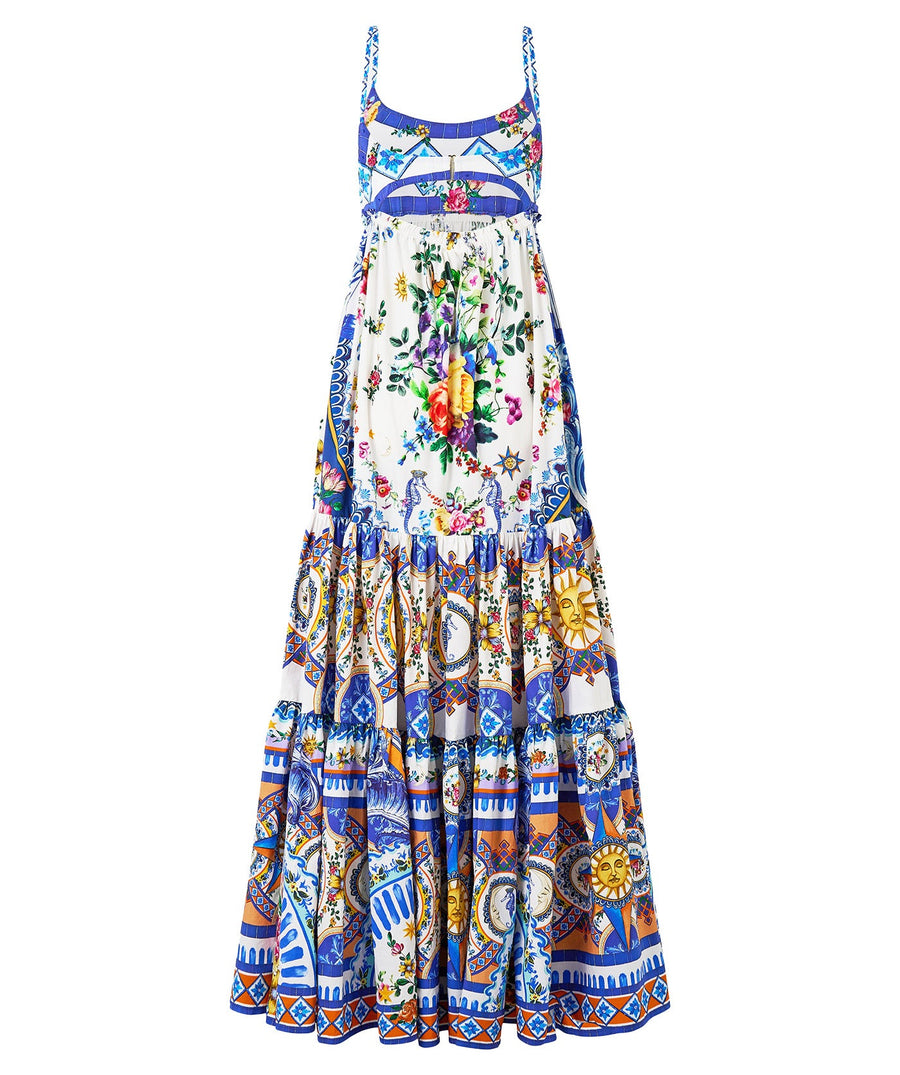 Make a statement in the CAMILLA Tiles Darls Long Dress 00034869 – a luxe, flowing silhouette adorned with bold prints, perfect for day-to-night elegance.