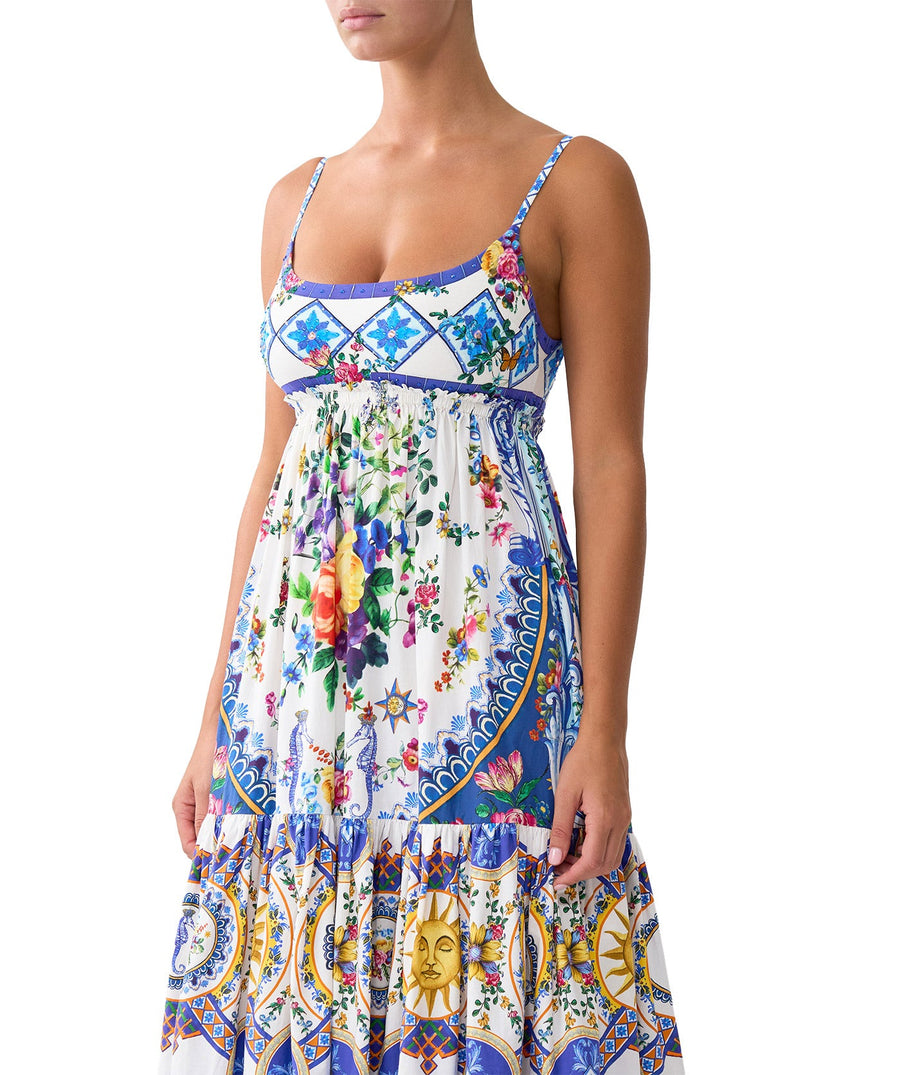 Make a statement in the CAMILLA Tiles Darls Long Dress 00034869 – a luxe, flowing silhouette adorned with bold prints, perfect for day-to-night elegance.