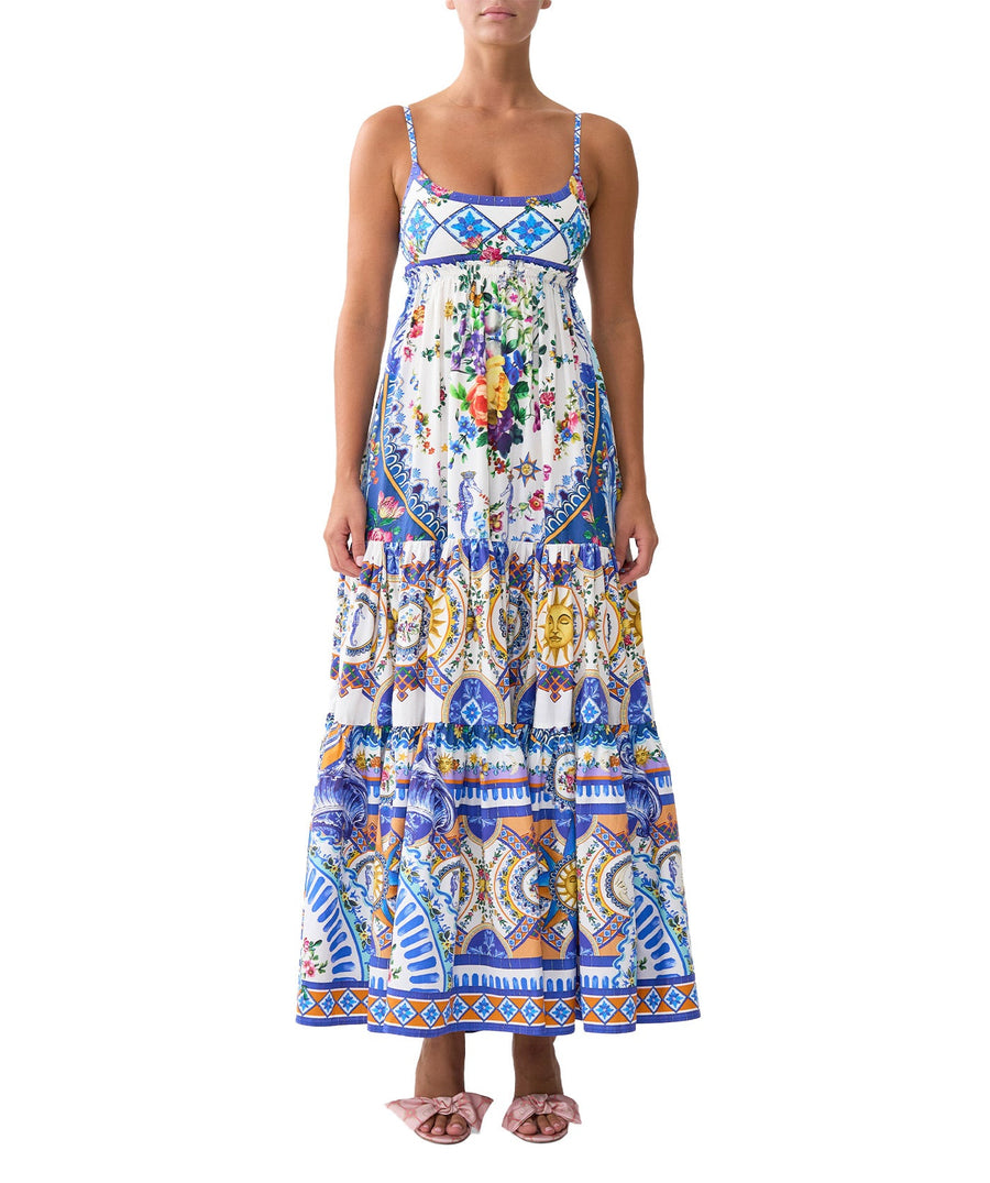 Make a statement in the CAMILLA Tiles Darls Long Dress 00034869 – a luxe, flowing silhouette adorned with bold prints, perfect for day-to-night elegance.