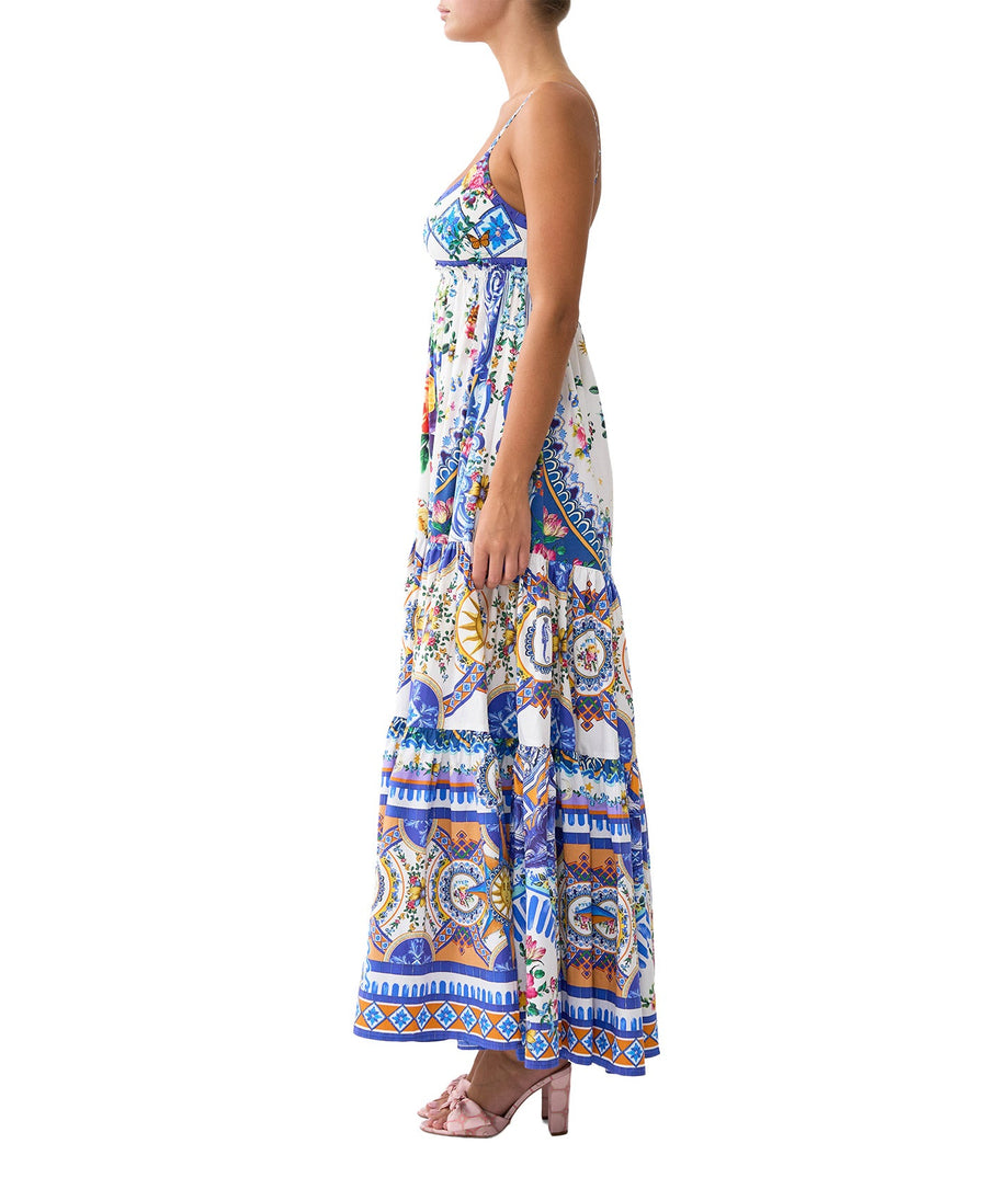 Make a statement in the CAMILLA Tiles Darls Long Dress 00034869 – a luxe, flowing silhouette adorned with bold prints, perfect for day-to-night elegance.