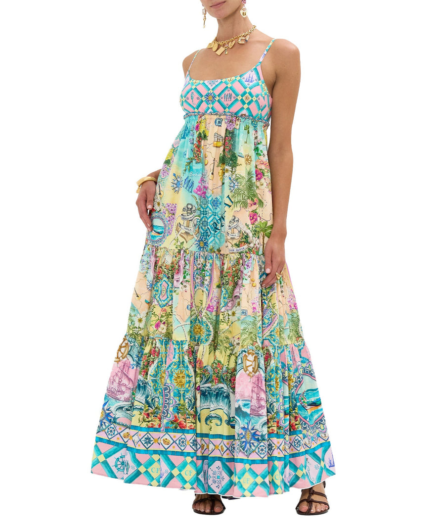Flow effortlessly in the CAMILLA Just Coasting Long Dress 00035359, featuring ocean-inspired prints, luxe silk, and a relaxed silhouette for timeless elegance.