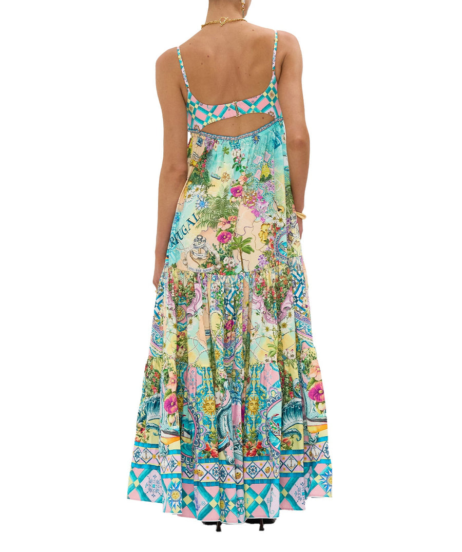 Flow effortlessly in the CAMILLA Just Coasting Long Dress 00035359, featuring ocean-inspired prints, luxe silk, and a relaxed silhouette for timeless elegance.