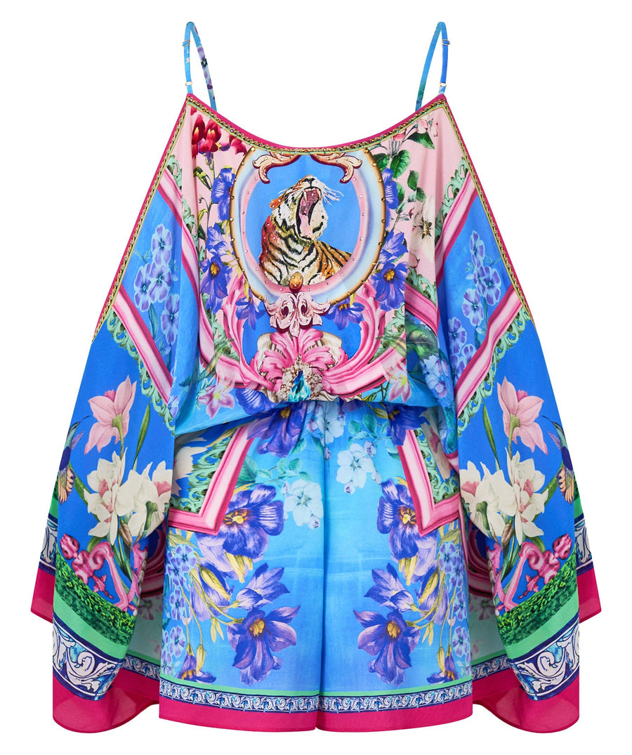 Step into effortless glam with the CAMILLA Spirit Of Santa Maria Drop Shoulder Playsuit 00035442 – bold prints meet relaxed elegance in this luxe resort piece