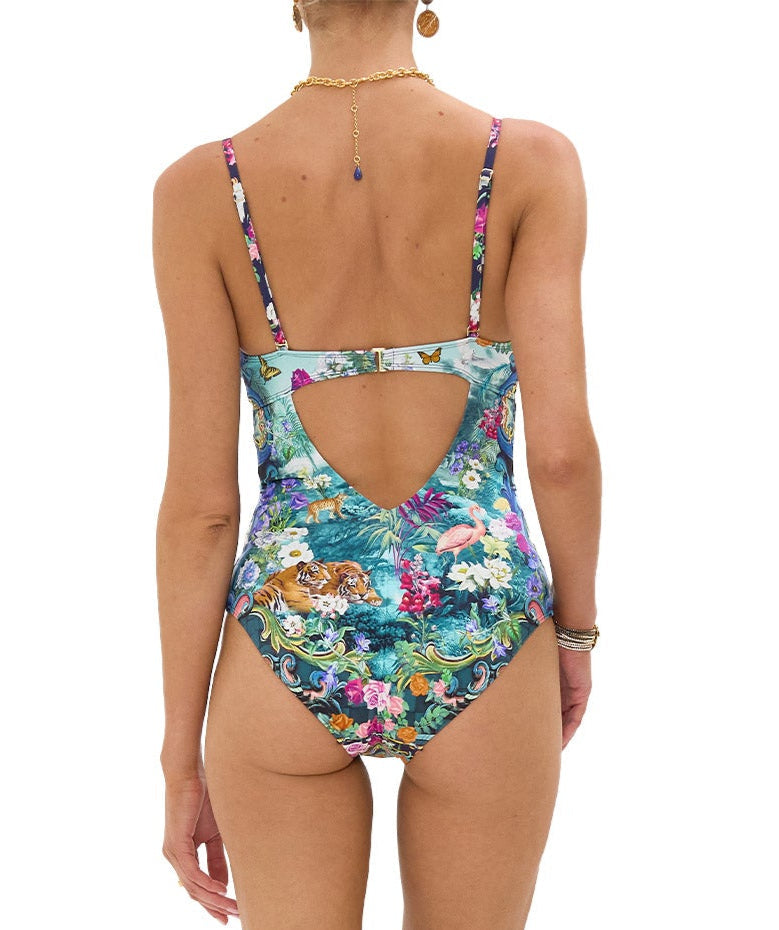 Exude elegance in the CAMILLA Basked In Baroque One Piece Swimsuit 00035476 – a stunning blend of opulent print, chic design, and flattering fit