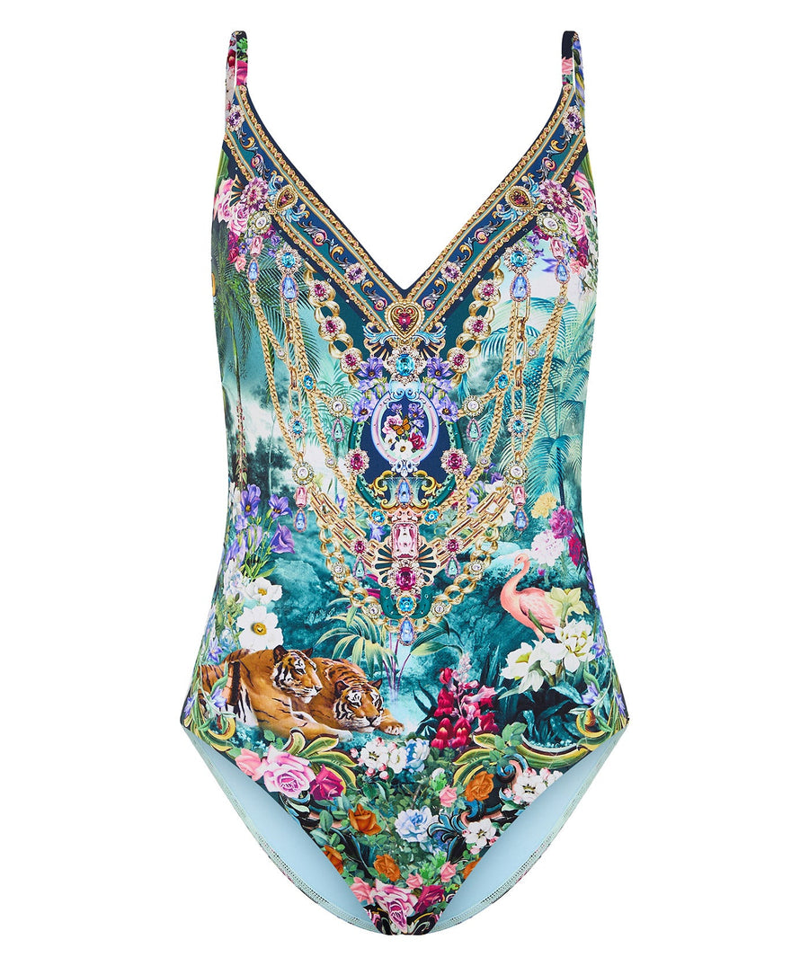 Exude elegance in the CAMILLA Basked In Baroque One Piece Swimsuit 00035476 – a stunning blend of opulent print, chic design, and flattering fit