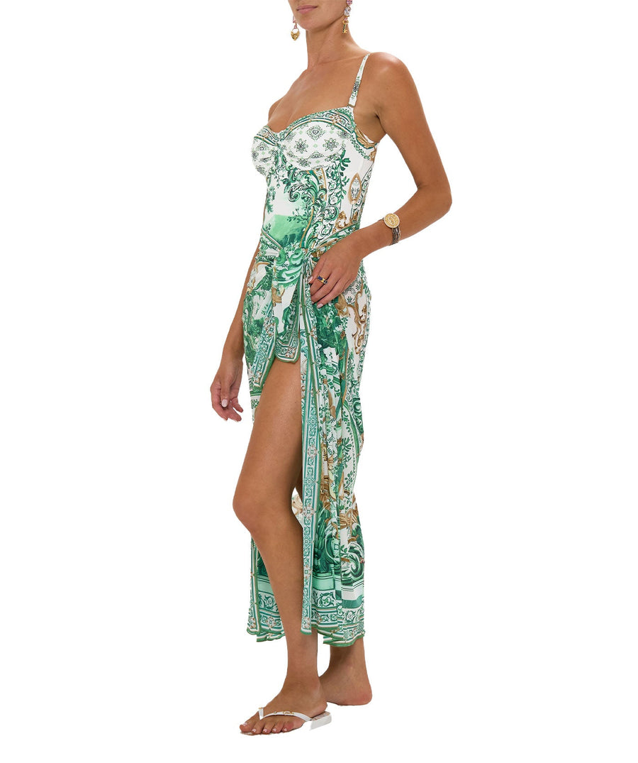 CAMILLA Corridor Of Calm Long Sarong 00036225 – A stylish long sarong featuring a vibrant print, soft lightweight fabric, and versatile styling for beachside elegance.