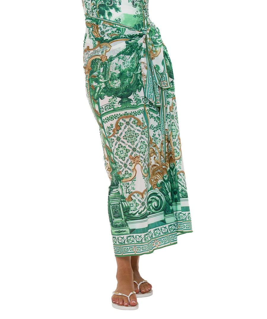 CAMILLA Corridor Of Calm Long Sarong 00036225 – A stylish long sarong featuring a vibrant print, soft lightweight fabric, and versatile styling for beachside elegance.
