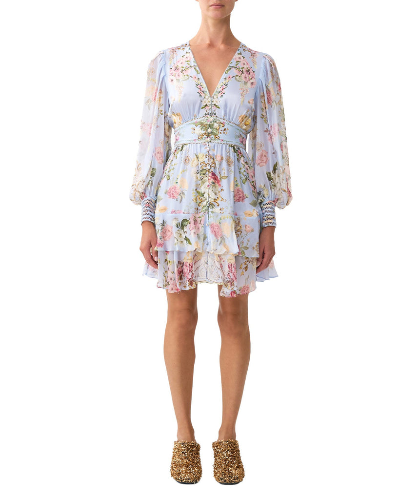 Tiled In Time Button Front Frill Dress