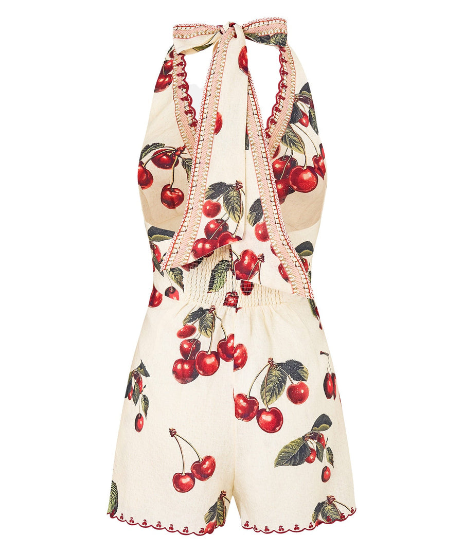 CAMILLA Notes From The Road Halter Playsuit 00036586 – A boho-luxe piece with vibrant prints, perfect for summer escapes. Limited edition.