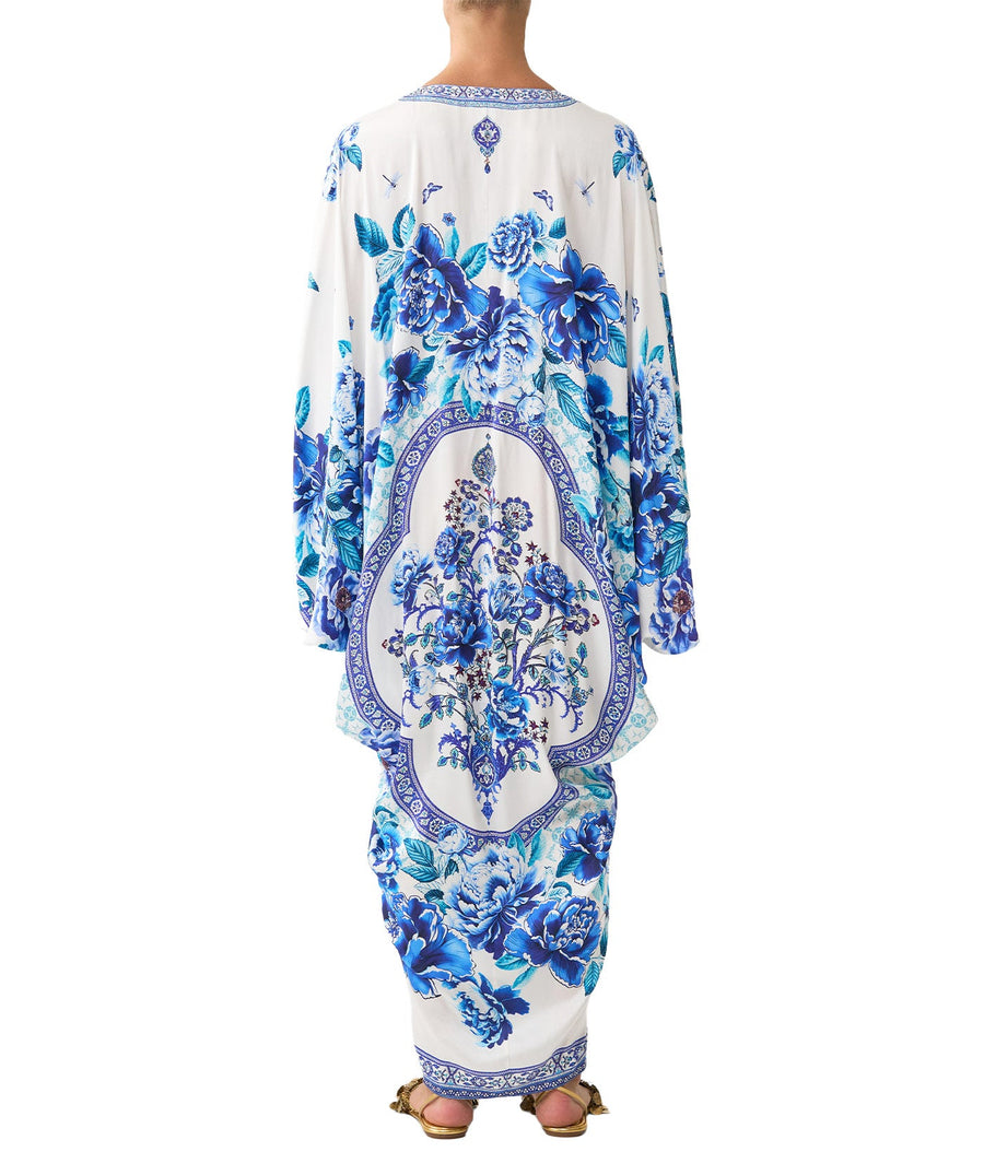 Embrace effortless elegance with CAMILLA A Ceramic Garden T-Shape Long Kaftan 00037043 – flowing silhouette, vibrant print, and luxurious resort style.