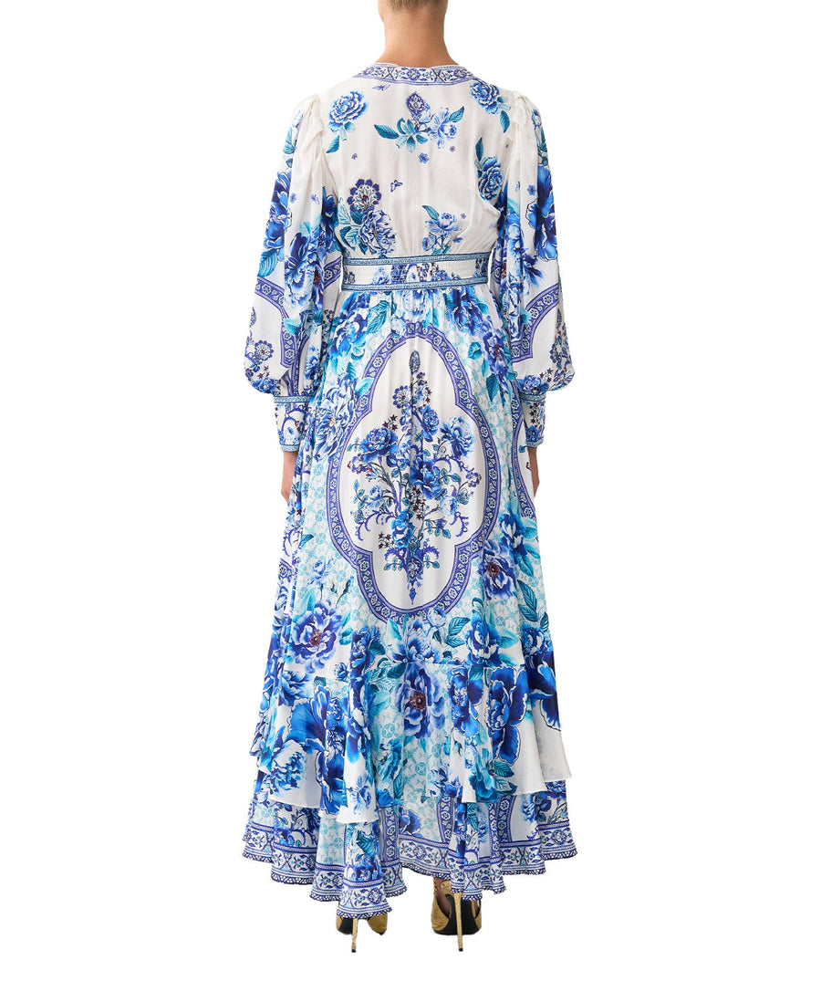 CAMILLA A Ceramic Garden Long Button Front Dress 00037044 – elegant maxi with button details, luxe silk, and vibrant prints for timeless style.