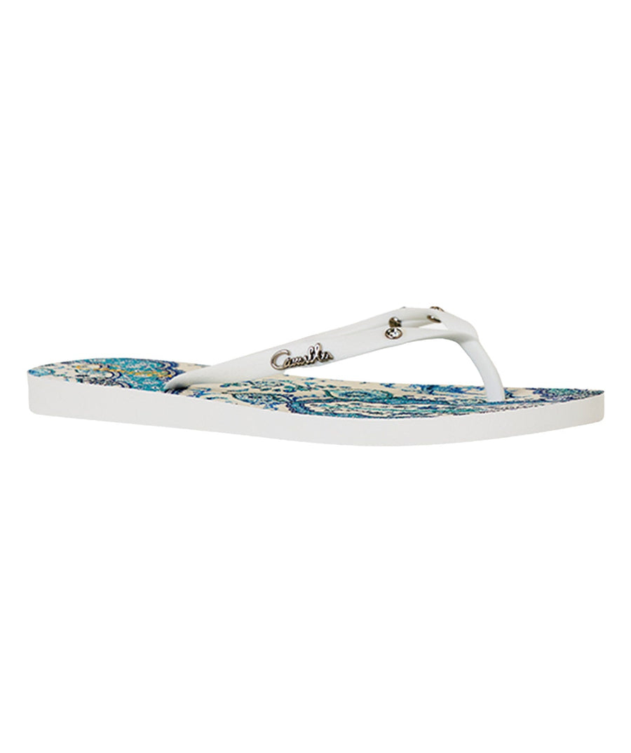The CAMILLA Isnik Lullaby Thongs 00037659 feature vibrant prints and crystal accents—perfect for adding a touch of luxury to your everyday essentials.